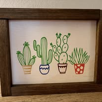Framed cactus illustration in rustic wood frame — handmade wall art by Two Mittens